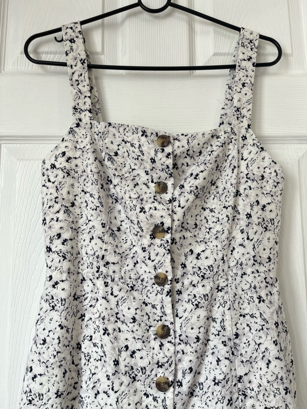 Gap White Grey Navy Floral Linen Blend Button Down Dress Size 4 Petite - Picture 4 of 9
